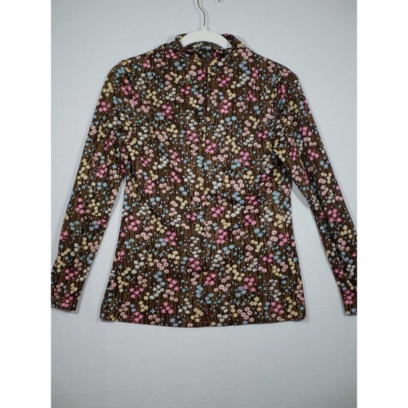 Liz Roberts Womens Brown Floral Blouse Shirt Top Boho Stylish Zip Size 10 - Picture 4 of 13